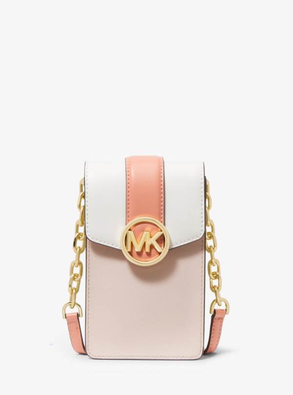Damske Spojková Taška Michael Kors Carmen Small Color-Block Faux Leather Phone Ruzove Biele - Kabelky Michael Kors Nejlevnejsi | SIUMF-2067